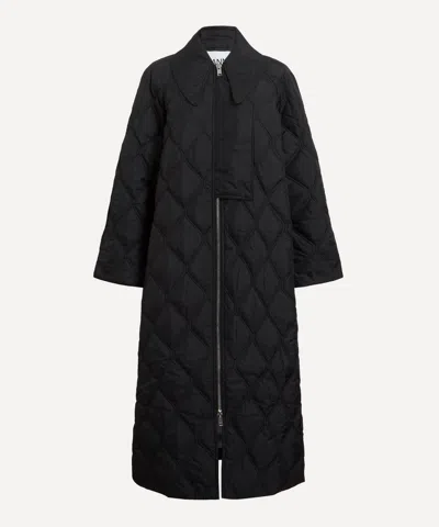 Ganni Quilted Recycled Ripstop Maxi Coat In Black