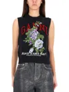 Ganni Flowers Grey Vest In Multi