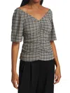GANNI WOMEN'S RUCHED GINGHAM CHECK BLOUSE