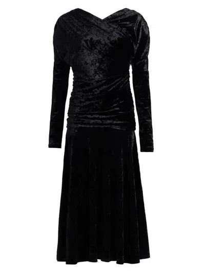 Ganni Women's Ruched Velour Jersey A-line Midi-dress In Black