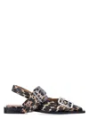 Ganni Multicolor Ballet Shoes With Double Buckle And All-over Leopard Print In Tech Fabric Woman In Leopard