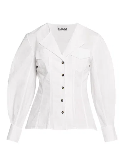 Ganni Women's Seamed Stretch-cotton Shirt In White