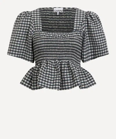Ganni Women's Seersucker Check Smock Blouse