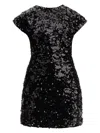 Ganni Sequined Velvet Mini Dress In Black