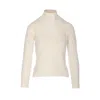 Ganni High Neck Long Sleeve Sheer Flower Knit In White