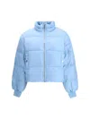Ganni Women Shiny Nylon Short Puffer Jacket In Blue