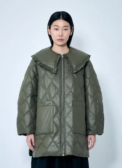 Ganni Women Shiny Quilt Jacket In Green