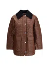 Ganni Quilted Coat With Contrasting Collar In Brown