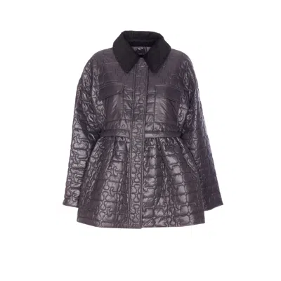 Ganni Women Shiny Quilted Midi Jacket In Gray