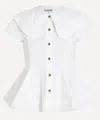 Ganni Short Cotton Shirt With Ruffles In White