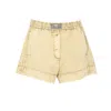 Ganni Elastic Waistband Textured Fabric Shorts In Yellow