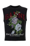 Ganni Flowers Grey Vest In Black