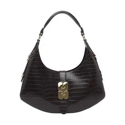 Ganni Women Small Croco Kat Shoulder Bag In Brown