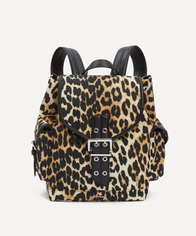 Ganni Women's Small Leopard Nylon Bucky Backpack In Brown