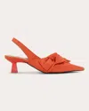 Ganni Women's Soft Bow Kitten-heel Slingback Pump In Orange