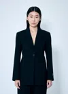 Ganni Black Solid Twill Suiting Blazer In Black