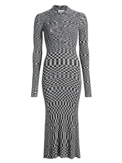 Ganni Women's Space-dyed Knit Sheath Midi-dress In Black