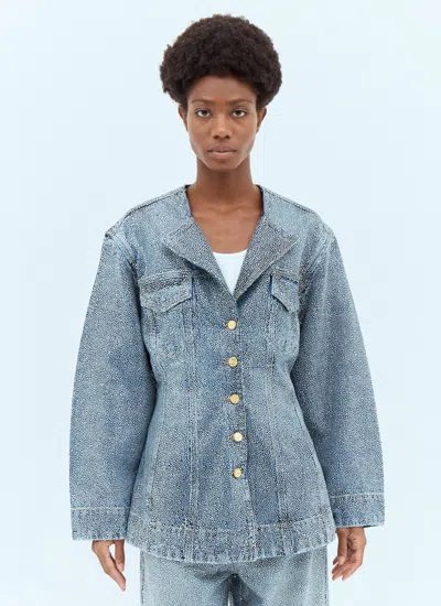Ganni Sparkle Denim Fitted Blazer In Blue