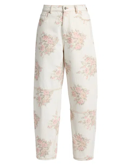 Ganni Women's Stary Printed Barrel Jeans In White