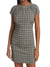 Ganni Plaid Open Back Stretch Seersucker Minidress In Black Multi