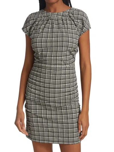 Ganni Women's Stretch Seersucker Gingham Minidress In Black Multi