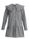 Ganni Womens Black Wide-collar Stripe Organic-cotton Mini Shirt Dress In Black