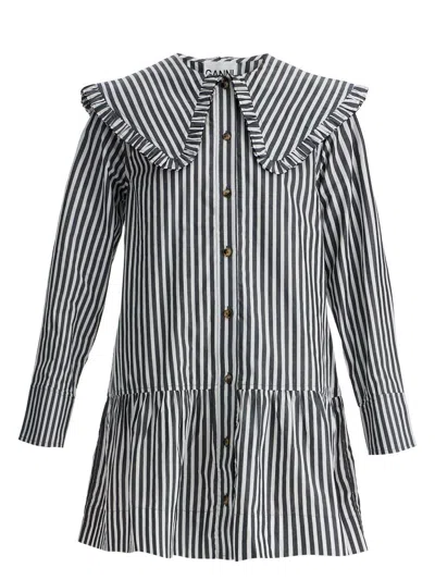 GANNI WOMEN'S STRIPE COTTON MINI DRESS BLACK | SIZE 42 | W0098099