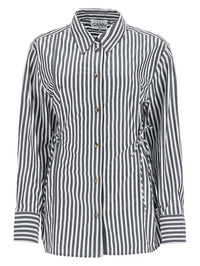 GANNI WOMEN'S STRIPE COTTON SHIRT BLACK | SIZE 44 | W0096099