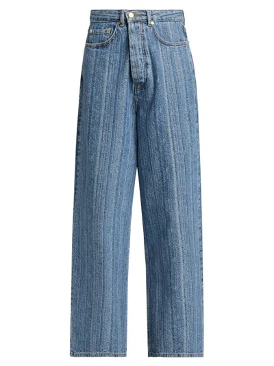 Ganni Women's Striped Baggy-fit Jeans In Blue