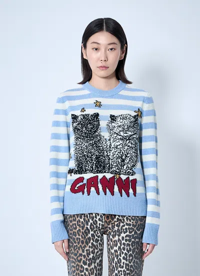 Ganni Women Striped Graphic Sweater In Blue