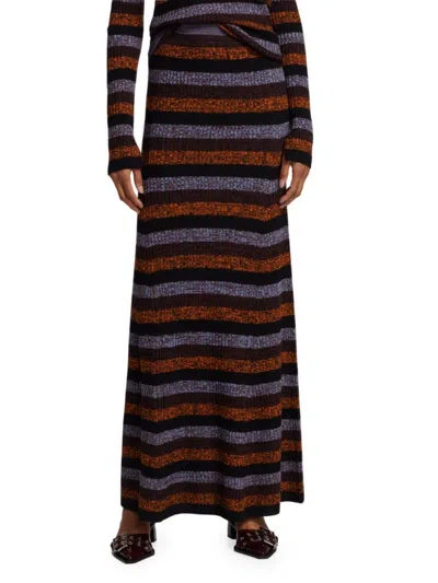 Ganni Women's Striped Merino Wool Maxi Skirt In Black Multi