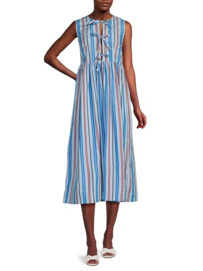 Ganni Women's Striped Midaxi Dress In Blue Multi