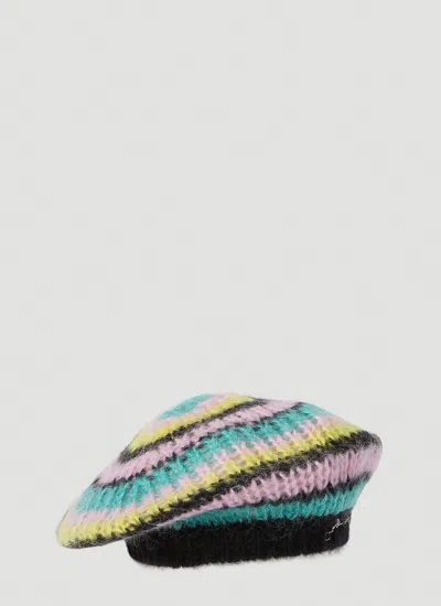 Ganni Women Striped Mohair Beret In Multi