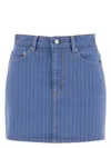 Ganni Blue Stripe Overdyed Denim Miniskirt In Blue