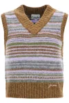 Ganni Womens Military Olive Stripe-pattern Brushed-knit Alpaca And Merino-wool Blend Vest Xl In Green
