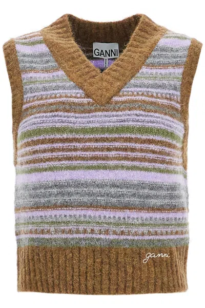 GANNI WOMEN'S STRIPED V-NECKED VEST
