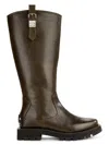 Ganni Women's Studs Crinkle Faux-leather High Boots In Green