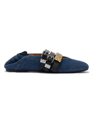 Ganni Sue Denim Ballerina Flats Dark Blue Vintage