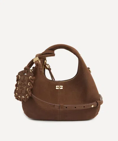 Ganni Women's Suede Mini Hobo Bag In Brown