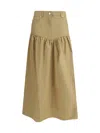 Ganni Womens Pale Khaki Summer Suiting Gathered Cotton And Linen Midi Skirt In Neutral