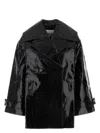 Ganni Crocodile Effect Double-breasted Coat In Black