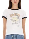 Ganni Women White Crewneck T-shirt With Maxi Logo On The Front In Cotton Jersey Woman In White