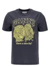 Ganni Basic Jersey Owls Relaxed T-shirt T-shirts Black In Charcoal