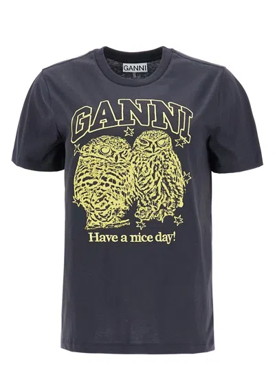 GANNI WOMEN'S T-SHIRT OWLS