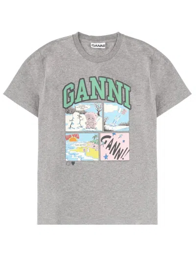 Ganni Women T-shirt With Print In Gray