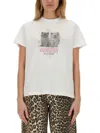 Ganni White Crewneck T-shirt With Logo Print On The Front In Cotton Woman In White
