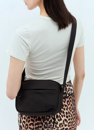 Ganni Small Recycled Tech Shoulder Bag In Black