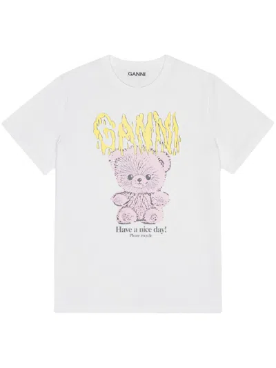 Ganni Women Teddy Organic Cotton T-shirt In White