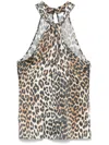 Ganni Leopard Print Satin Top For In Beige