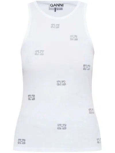 Ganni Tank Top With Micro Rhinest In White